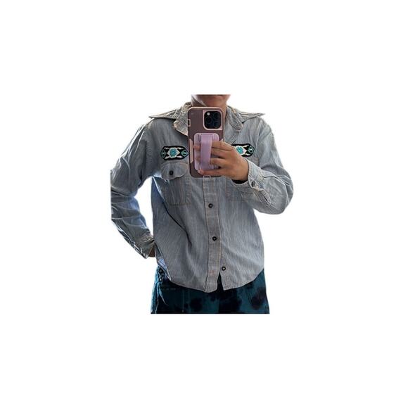 Vintage Saddlehorn denim like cotton embroidered southwestern button up size M - Picture 10 of 11